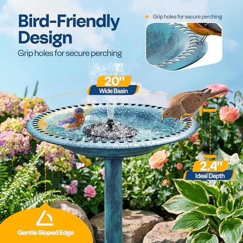 VIVOHOME Bird Bath with Solar Fountain for Outside, Pedestal, Blue - Image 4