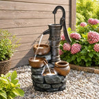 Outdoor Water Fountain with LED Lights, 32.3" Vintage Pump Cascading Water Feature, Resin Garden Fountain for Patio, Backyard, Porch, Entryway, Housewarming Gift by Unknown