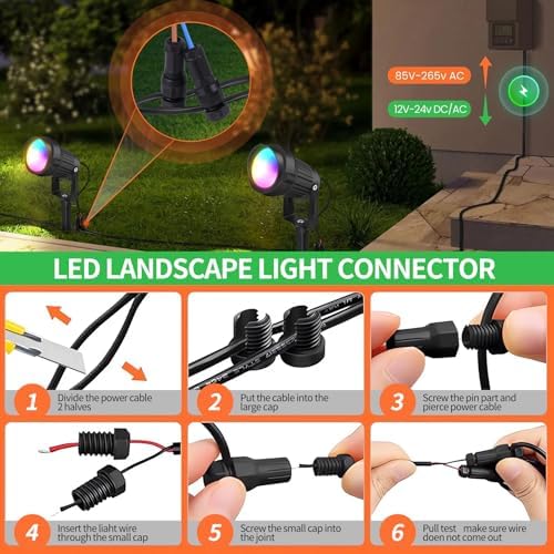 7W LED Landscape Lights Low Voltage, RGBW Color Changing 12V AC/DC Waterproof Outdoor Spotlights with Remote Control, IP65 Garden Pathway Lights with 12 Spike Stands for Christmas Decorative(12 Pack) - Image 6