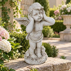 17" Winged Angel Garden Statue Antique Grey Resin Outdoor Sculpture Decor by Guioiby