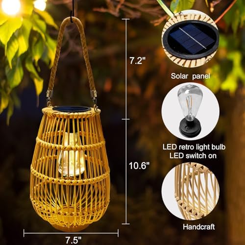Solar Powered Lantern Outdoor Waterproof Hanging Rattan Lantern Lights Solar Lanterns Decorative Table Lamp for Garden,Yard,Patio,Porch,Trees,Lawn,Pathway,1 Pack - Image 6