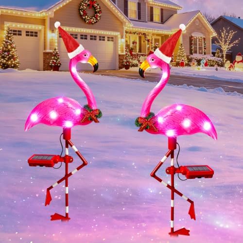 Solar Garden Lights Christmas Decorations 2 Packs Solar Flamingo Light Outdoor Waterproof,Birthday Xmas Gifts for Women Mom,Pink Flamingo Garden Statue Decorative Lights for Yard Art Patio Porch Lawn by EDOF