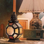Lewondr Retro Iron Ramadan Candle Lantern, Portable Moroccan Wrought Iron Stained Glass Candle Holder Hanging Lamp Horse Light Wind Lantern for Home Decor Ramadan – Black + Colorful - Image 4