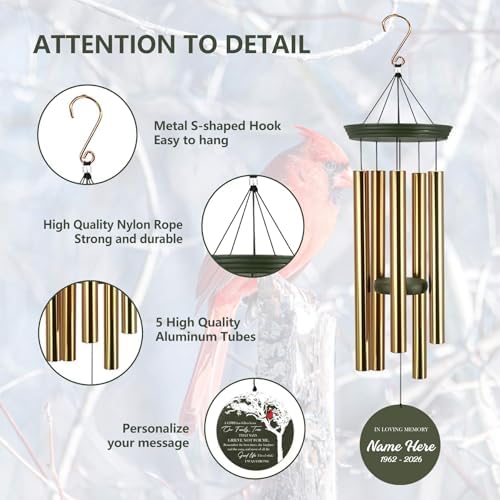Memorial Wind Chimes, Personalized 30"/36" Cardinal Wind Chime Gifts - Image 3