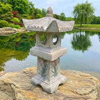 Asian Orchid Pagoda Stone Lantern Statue 23.6”H Zen Japanese Garden Decor - Image 6