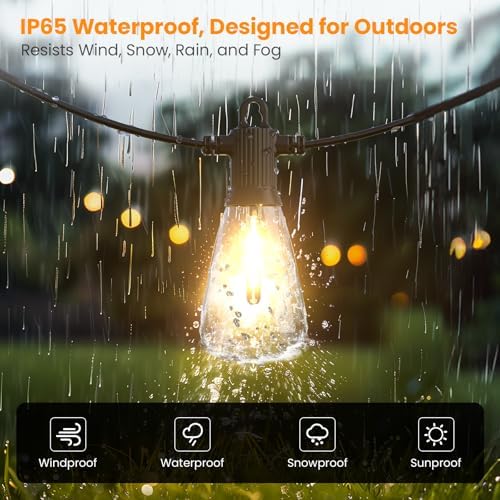 Kawaya Outdoor String Lights for Patio - ST38 Outside IP65 Waterproof Hanging Light with 2700k~6000k Dimmable - 50FT Led Edison Lights for Cafe Bistro Yard Gazebo Porch - Image 3