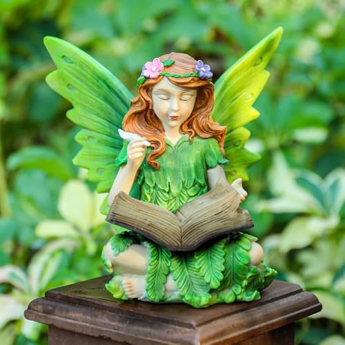 Solar Fairy Statue Reading Book Figurine Light for Outdoor Garden Decor - Image 5