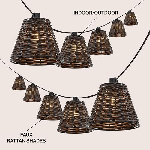 JONATHAN Y Payton 10-Light Faux-Rattan Outdoor String Lights, Dark Brown - Image 3