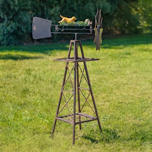 Windmill Spinner with Moving Hand-Painted Animals Scenes on Top, Includes Metal Tower Stand, Decorative Garden Decor (Dog Chasing Rabbit) - Image 2