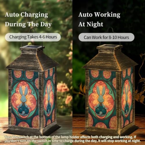 Solar Lantern Symmetrical Stained Glass Outdoor Waterproof Garden Hanging Lantern Solar Powered Lighting Outside Solar Light for Patio Yard Camping, Gifts for Women Mom - Image 4