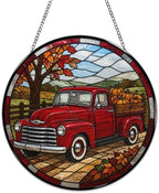 Fall Old Truck Pumpkins Stained Glass Suncatcher 9.8" Colorful Window Hanging Ornament, Retro Sun Catcher Decor with Chain for Home Wall Garden Birthday Christmas Mothers Day - Image 4