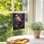 Gnome with Dreamcatcher Stained Glass Suncatcher – Square Hanging Window Panel for Home or Greenhouse – Whimsical Glass Art Gift for Garden Lovers, Christmas, Halloween, Father Days vrZDDK - Image 3