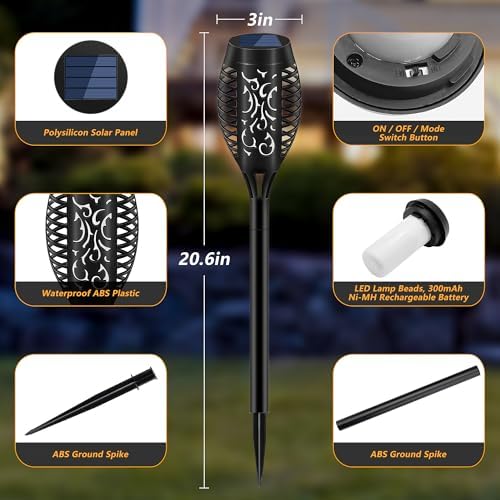 Solar Torch Lights for Garden Decor, 4 Pack 12 LED Solar Lights for Outside & 20.5'' Waterproof Solar Lights, Flame Torch Solar Lights Outdoor for Patio Path Yard Decorations - Image 6