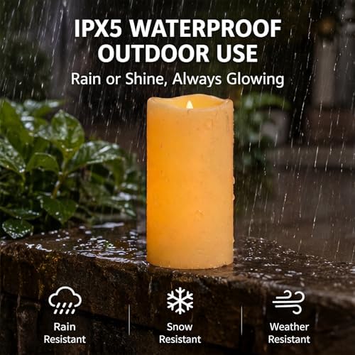 Homemory Outdoor Waterproof Flameless Candles with Auto Light Sensor, Flickering LED Pillar Candles, Dusk to Dawn Battery Operated Fake Candles Lanterns, Porch, Patio, Garden Decor, Set of 6 - Image 3
