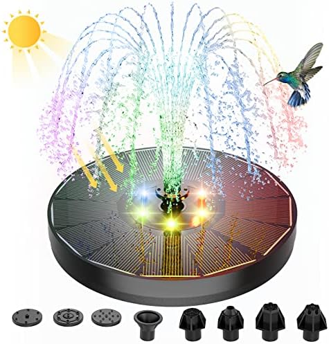 Solar Powered Fountain 4W Bird Bath Fountains Pump Upgraded Glass Panel Fountains with Color LED Lights 7 Nozzles & 4 Fixers for Garden Small Pond Outdoor Swimming Pool Fish Tank by ALUKIKI