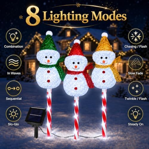 Snowman Solar Christmas Decorations Outdoor, Solar Pathway Stake Lights - Image 3