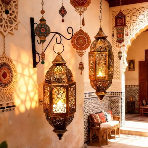 Moroccans Hollow Out Holders Antique Decorative Hanging Lamp for Wedding Parties Eid Ramadans Event Moroccans Theme Candleholder - Image 4