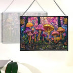 Rainbow-Colored Mushroom Cluster Rectangular Stained Glass Suncatcher – Hanging Window Panel with Animal & Nature Scene – Vibrant Glass Art Gift for Wildlife, Fantasy, Nature Lovers kE49ZM - Image 3