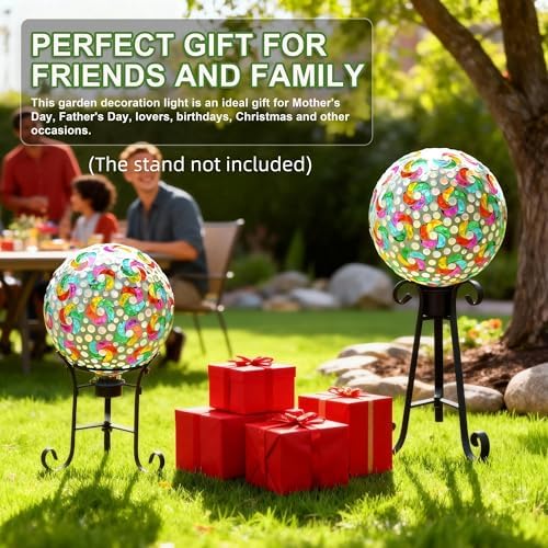 VOREEN Mosaic Garden Gazing Ball, Handcrafted Colorful Pinwheel Glass Decorative Ball, 10 Inch for Indoor & Outdoor Yard Lawn Patio Garden Decor - Image 6