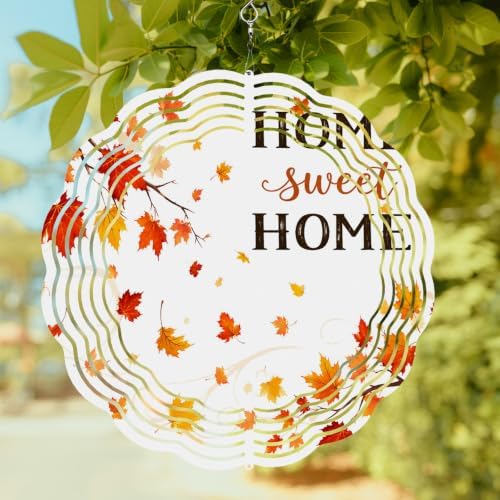 10 Inch Fall Maple Leaf Wind Spinner for Yard and Garden, Home Sweet Home Autumn Botanical Hanging Ornaments Outdoor 3D Kinetic Wind Sculpture Spinners Indoor Outdoor Patio Décor Ornaments Gift - Image 2