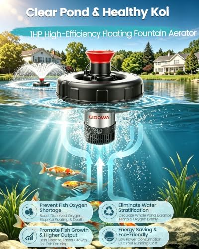 Floating Pond Fountain Aerator, 1HP, 110V, 15000GPH, Black - Image 2