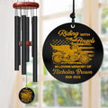 Personalized Motorcycle Memorial Wind Chime – “Riding with The Angels” Gold Cruiser with Wings and USA Flag – Custom Name & Years, Biker Remembrance Gift, Sympathy Decor for Loss of Loved One by AlpadilCo