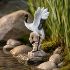 LOGOFUN 2PCS Red Crowned Crane Craft Set with Rock Base for Aquarium - Image 4