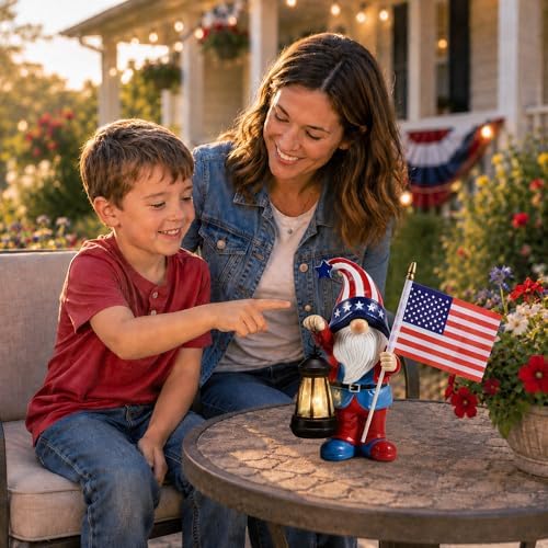Nacome Solar Patriotic Gnomes Statues with Flag for Garden Decor - Image 7