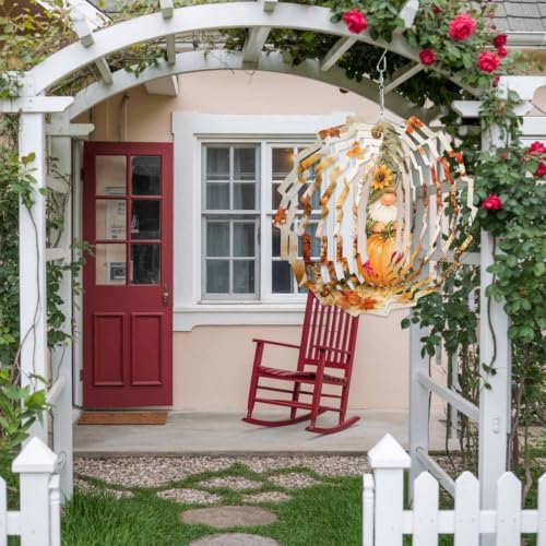 10 Inch Fall Pumpkins Wind Spinner for Yard and Garden, Thanksgiving Autumn Gnomes Maple Leaves Hanging Ornaments Outdoor 3D Kinetic Wind Sculpture Spinners Indoor Outdoor Patio Décor Ornaments Gift - Image 4