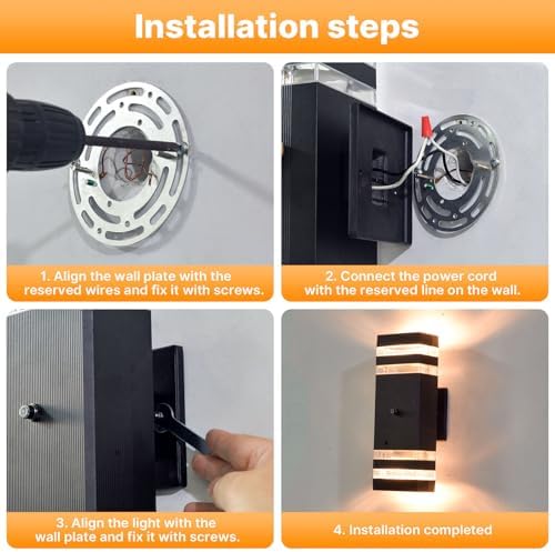 Dusk to Dawn Outdoor Wall Lights, Aluminum Exterior Wall Sconce Lighting, Up and Down Dusk to Dawn Outdoor Wall Sconce, Waterproof Outside Lights for House Porch Patio Garage Garden, 4 Pack - Image 7