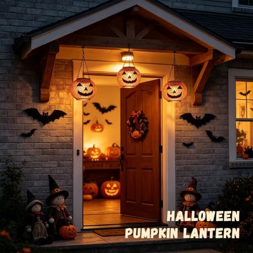 Outdoor Solar Pumpkin Lights, 2 Pack Warm White Halloween Lanterns - Image 6
