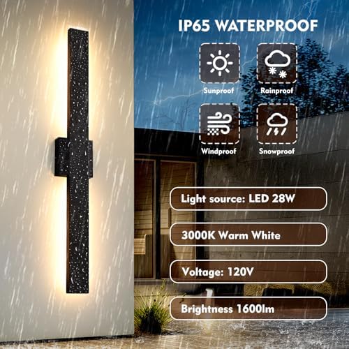 Black Long Outdoor Wall Lights Modern Exterior Lighting Fixtures 31.5 Inch Outdoor Wall Sconce LED 3000K IP65 Waterproof Wall Mount Outside Lights for House Garage Front Door Patio 2Pack - Image 3