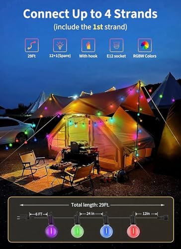 Brightown Outdoor String Lights 29 Feet G40 LED Patio Lights, RGB, Remote - Image 5