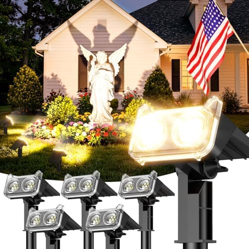 LETMY Solar Lights Outdoor Waterproof IP65, 6 Pack Solar Spot Lights Outdoor with 14 Big LEDs, 2-in-1 Wall Lights & 2 Modes Solar Landscape Spotlights for Pathway Yard Decor Garden Gifts (Warm White) by Letmy