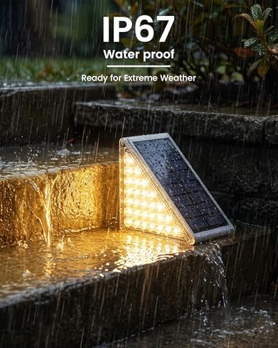 NIORSUN Outdoor Step Lights, Upgraded 28 LEDs 2 Brightness Modes, IP67 Waterproof Solar Stair Lights for Outside Steps, 1200mAh Battery Long Runtime Warm White for Patio Deck Yard Porch, 12 Pack - Image 6