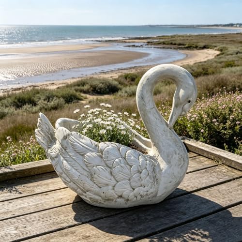 12.8" Vintage White Swan Planter, Resin Swan Flower Pot Statue, Weather Resistant Garden Planter for Front Porch, Yard, Patio, Lawn, Flower Bed & Outdoor Home Decor - Image 4