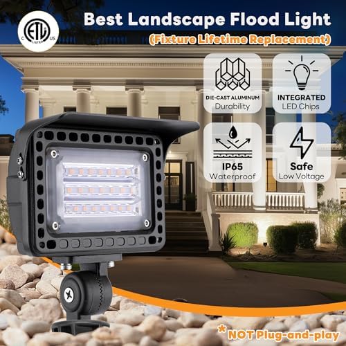 Gardenreet Landscape Flood Light - Low Voltage LED Wall Wash Light, Brightness & Warm White Cool White Adjustable, 12V Outdoor Aluminum Waterproof Black Wide Angle Lighting for Tree Wall Yard - Image 2