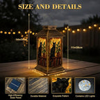 Solar Lantern Outdoor Waterproof Black Cat Silhouette Bookshelf Potted Plant Stained Glass Style Garden Decor LED Hanging Solar Lights Tabletop Lamp Gifts for Women Mom Outside Yard Patio Porch - Image 2