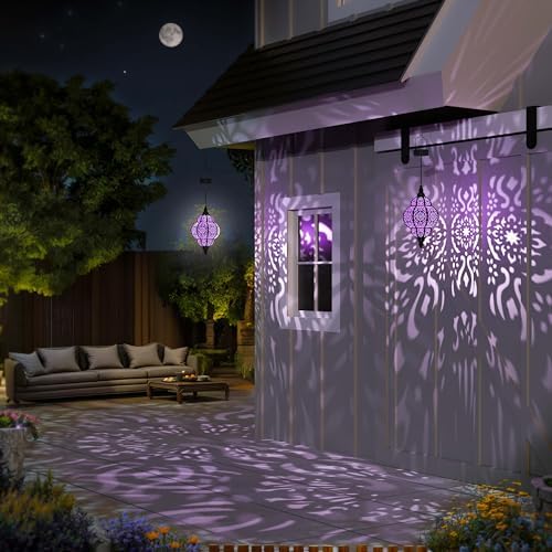 Hapjoy Hanging Solar Lights Outdoor Garden Decor Solar Lantern Waterproof Plastic Moroccan Outdoor Decorations for Patio Pathway Yard Backyard Garden Decorative (1, Purple) - Image 4