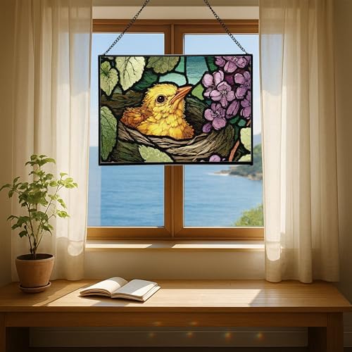 Chick Emerging from Nest in Spring Rectangular Stained Glass Suncatcher – Hanging Window Panel with Animal & Nature Scene – Vibrant Glass Art Gift for Wildlife, Fantasy, Nature Lovers vvIbID - Image 6