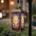 Solar Lantern Outdoor Waterproof Stained Glass Cross Radiant Light Spring Flowers Garden Decor LED Hanging Solar Lights Tabletop Lamp Gifts for Women Mom Outside Yard Patio Porch by DERUINVAIO