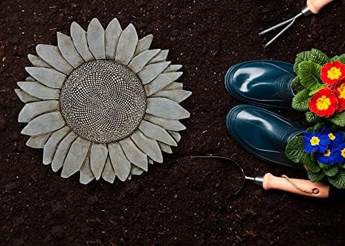 NAT & Jules Sunflower Shaped Dimensional Indoor Outdoor 12 inch Cast Resin Decorative Garden Stepping Stone, Patio, Walkway Sculpture Yard Art, Stone Grey - Image 6
