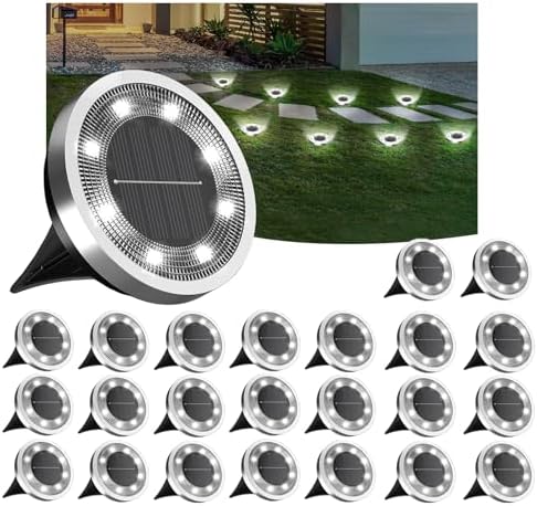 INCX 24Pack Solar Ground Lights Outdoor, 8 LED, IP65 Waterproof, Cold White by INCX