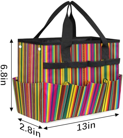 Mexican Stripes Garden Tool Bag, Garden Tote Storage Bag with 10 Pockets, Indoor and Outdoor Colorful Vertical Line Gardening Tool Organizer for Women Men - Image 3