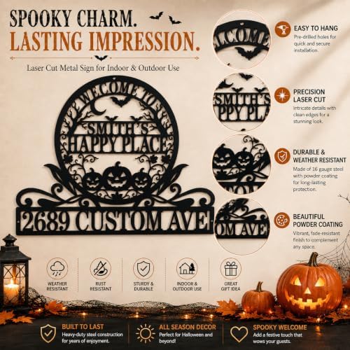 Personalized Halloween House Number Sign, Custom Family Name Address Sign - Image 3