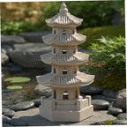 Pagoda Garden Statue Solar Powered Pagoda Lantern Resin Outdoor Zen Japanese Garden Decor for Balcony, Patio, Porch, Yard 11.4x4.7x4.7 inch Khaki, Décoration de Jardin - Image 2