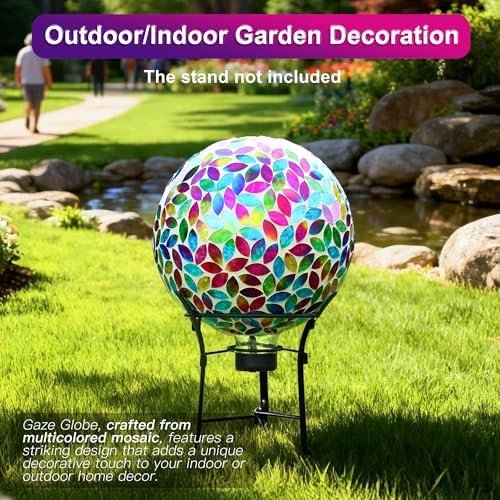 SAVENNA Mosaic Garden Gazing Ball 10 Inch, Glass Decorative Sphere for Indoor & Outdoor Garden, Patio, Home & Yard, Multicolor Petal Pattern - Image 6