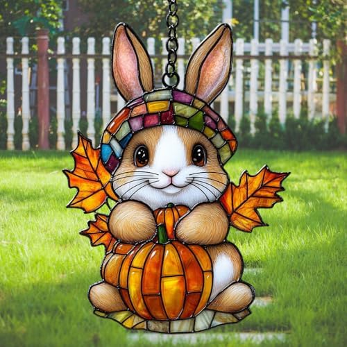 Cute Bunny Autumn Leaves Acrylic Suncatcher by AVAGAN