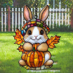 Cute Bunny Autumn Leaves Acrylic Suncatcher by AVAGAN