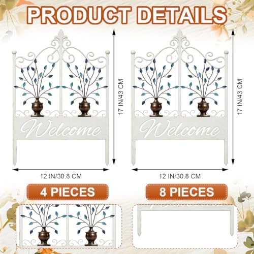 8 Pack Vintage White Metal Garden Fence, Animal Barrier Outdoor Lawn Decor - Image 3